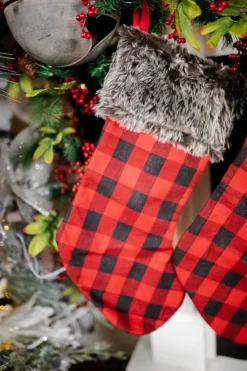 Decorator's Warehouse 23” Red and Buffalo Plaid Stockings > Christmas Textiles|Farmhouse