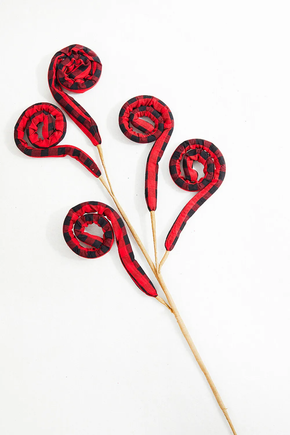 Decorator's Warehouse 30” Red and Black Fabric Plaid Spiral Curly Spray > Christmas Sprays|Christmas Decor