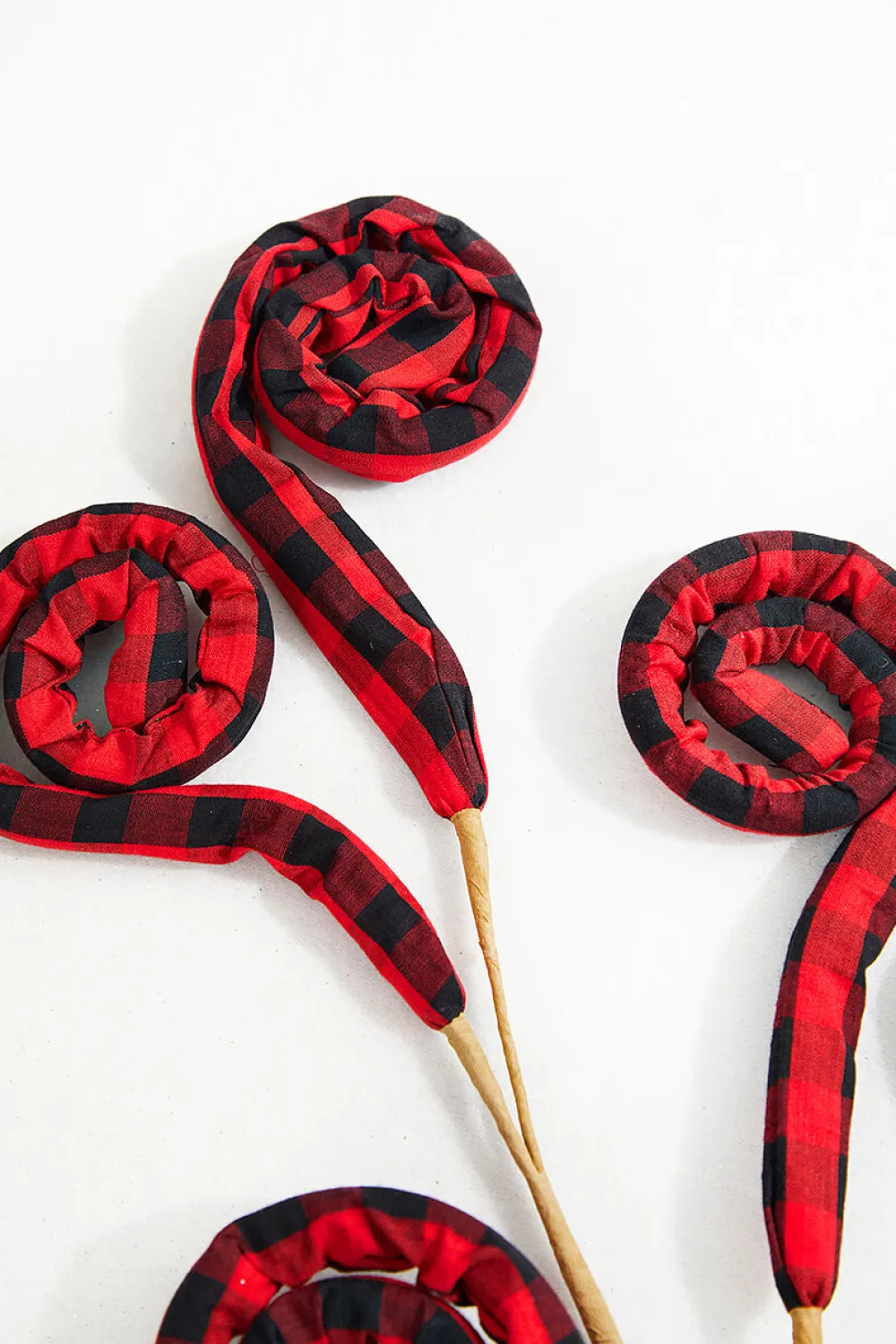 Decorator's Warehouse 30” Red and Black Fabric Plaid Spiral Curly Spray > Christmas Sprays|Christmas Decor