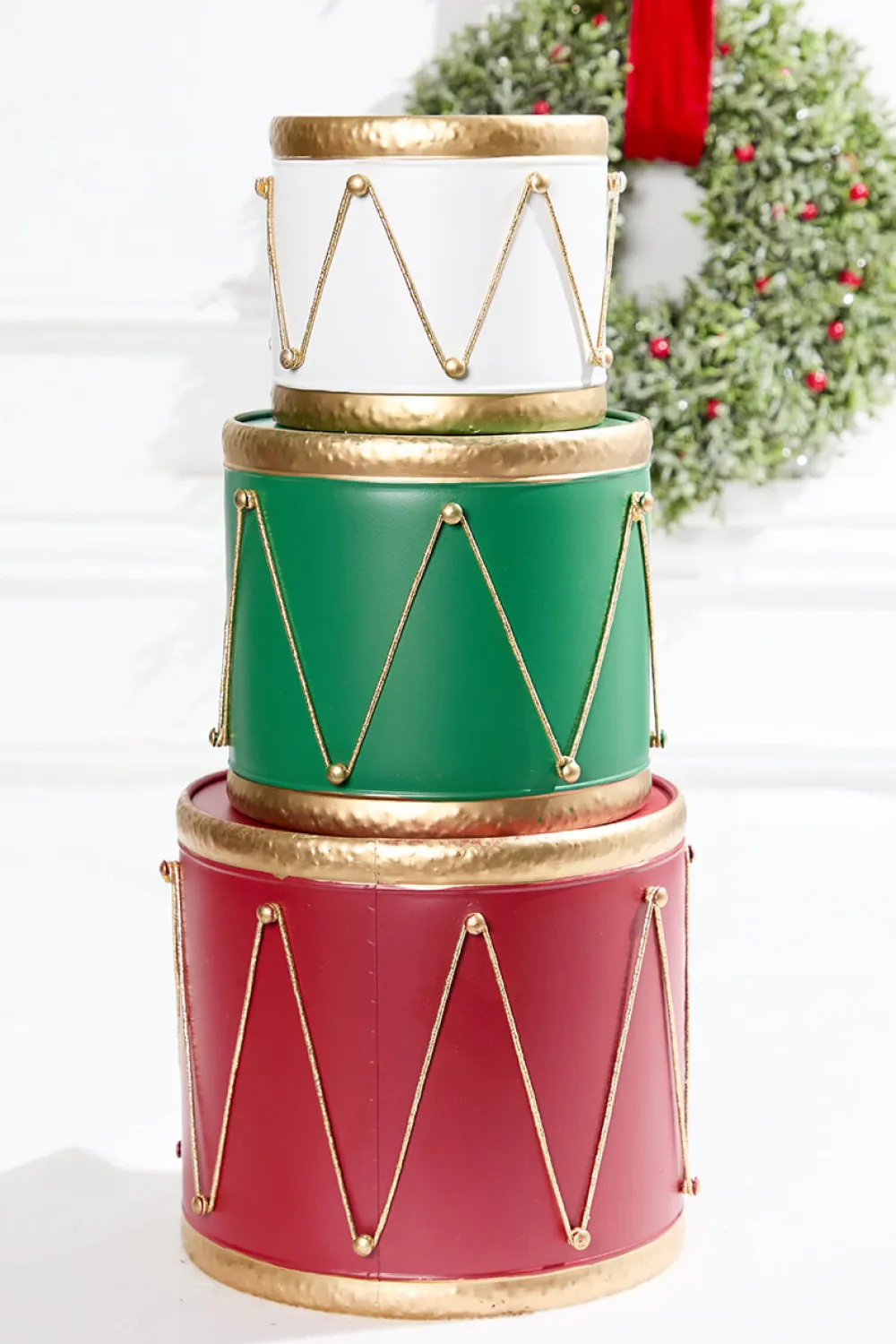 Decorator's Warehouse Red and Green Drum Container - Set of 3 > Tabletop & Accent Trees|Nutcracker