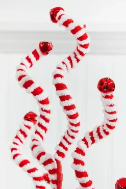 Decorator's Warehouse 24" Red and White Fabric Peppermint Stripe Jingle Bell Spray > Christmas Decor|Christmas Sprays