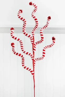 Decorator's Warehouse 24" Red and White Fabric Peppermint Stripe Jingle Bell Spray > Christmas Decor|Christmas Sprays