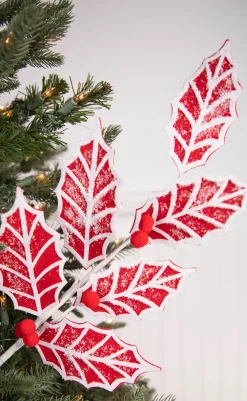 Decorator's Warehouse 24” Red and White Leaf Stem with Red Berries > Christmas Sprays|Christmas Decor