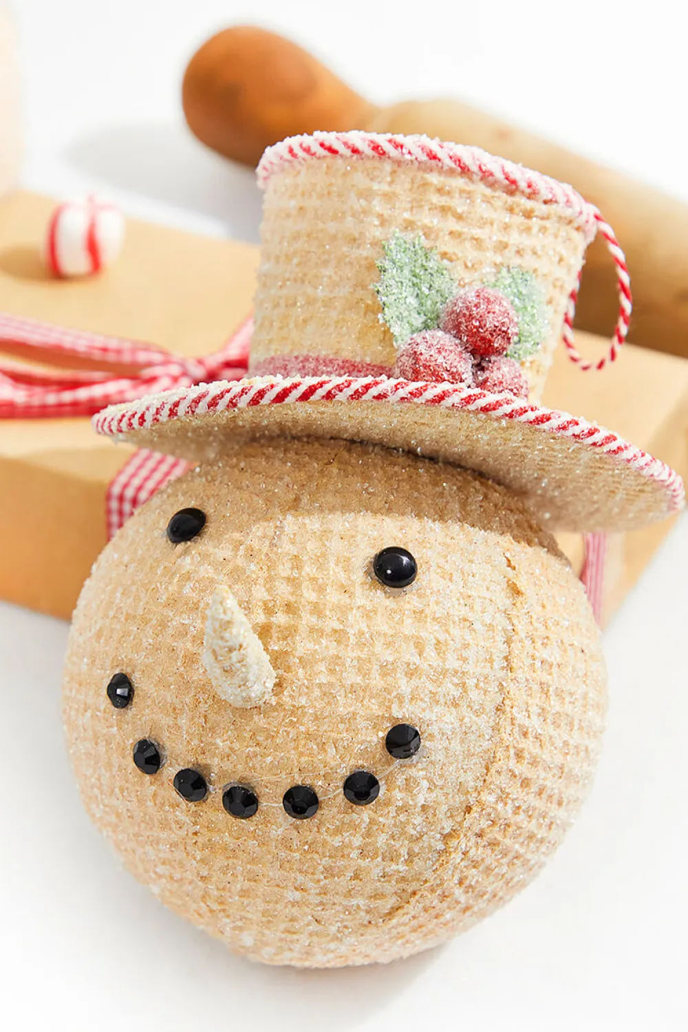 Decorator's Warehouse 6” Red and White Peppermint Stripe Waffle Snowman Ornament > Christmas Ornaments|Christmas Decor