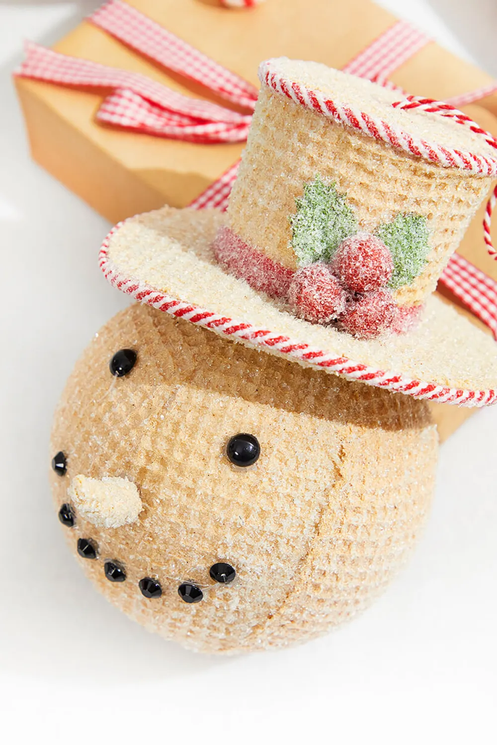Decorator's Warehouse 6” Red and White Peppermint Stripe Waffle Snowman Ornament > Christmas Ornaments|Christmas Decor