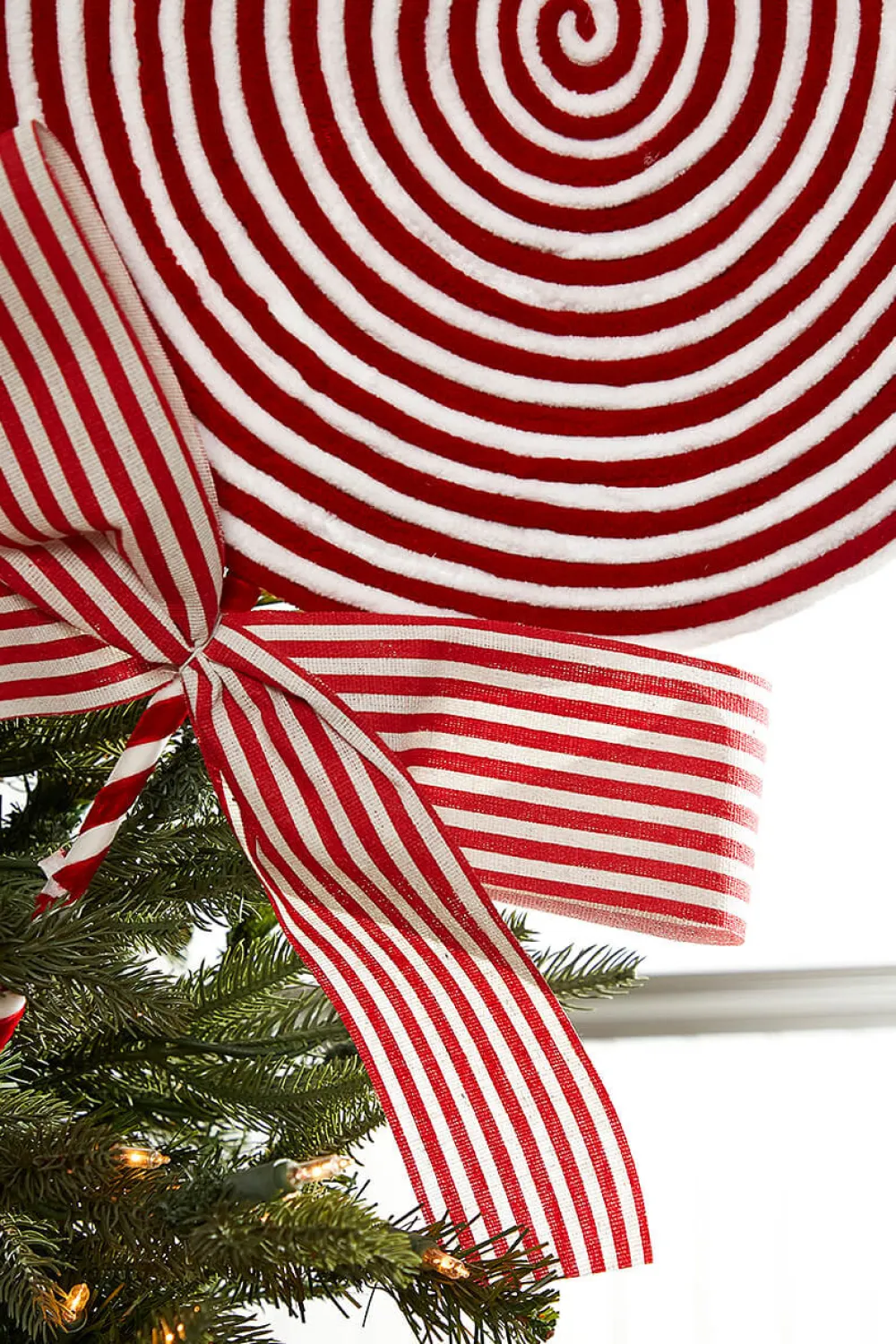 Decorator's Warehouse 33.5" Red and White Peppermint with Bow Spray > Christmas Decor|Christmas Sprays