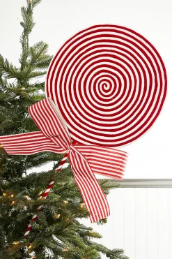 Decorator's Warehouse 33.5" Red and White Peppermint with Bow Spray > Christmas Decor|Christmas Sprays