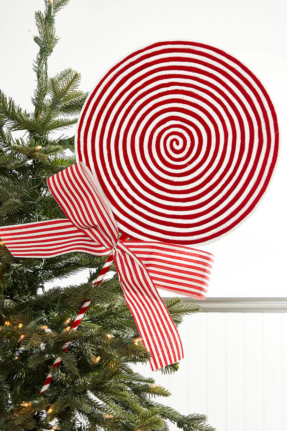 Decorator's Warehouse 33.5" Red and White Peppermint with Bow Spray > Christmas Decor|Christmas Sprays