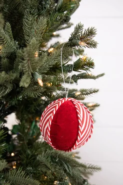 Decorator's Warehouse 4” Red and White Stripe Ornament Ball > Christmas Decor|Patriotic Decor