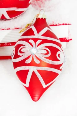 Decorator's Warehouse 4" Red and White Swirl Glass Ornament > Christmas Decor|Christmas Ornaments