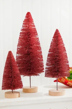 Decorator's Warehouse Red Bottle Brush Tree - Set of 3 > Tabletop & Accent Trees|Christmas Sale