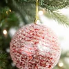 Decorator's Warehouse 4” Red Clear Swirl Iced Ball Ornament > Christmas Decor|Red & Silver