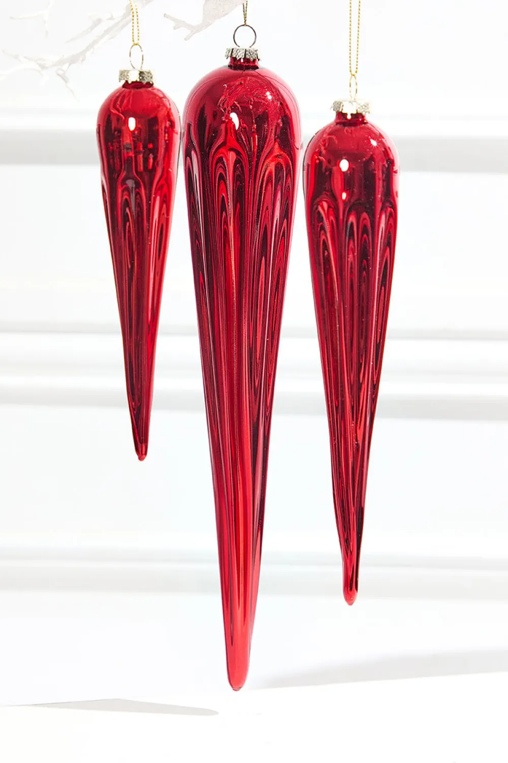 Decorator's Warehouse 13" Red Finial Glass Ornament > Red & Silver|Christmas Decor