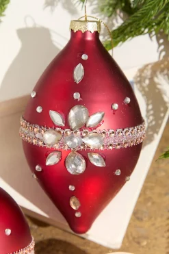 Decorator's Warehouse Red Gem Drop Glass Ornament > Red & Silver|Christmas Decor