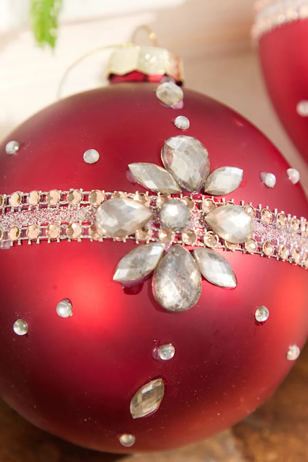 Decorator's Warehouse Red Gem Drop Glass Ornament > Red & Silver|Christmas Decor