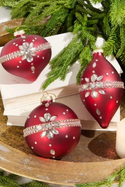 Decorator's Warehouse Red Gem Drop Glass Ornament > Red & Silver|Christmas Decor