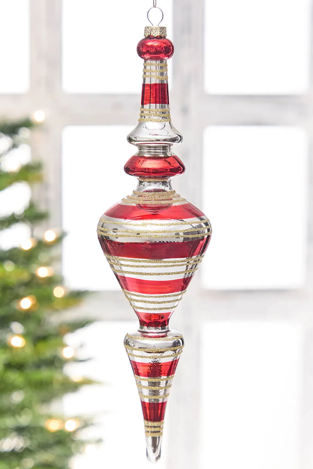 Decorator's Warehouse 12" - 12.5" Red Glass Finial Ornament > Christmas Decor|Red & Silver
