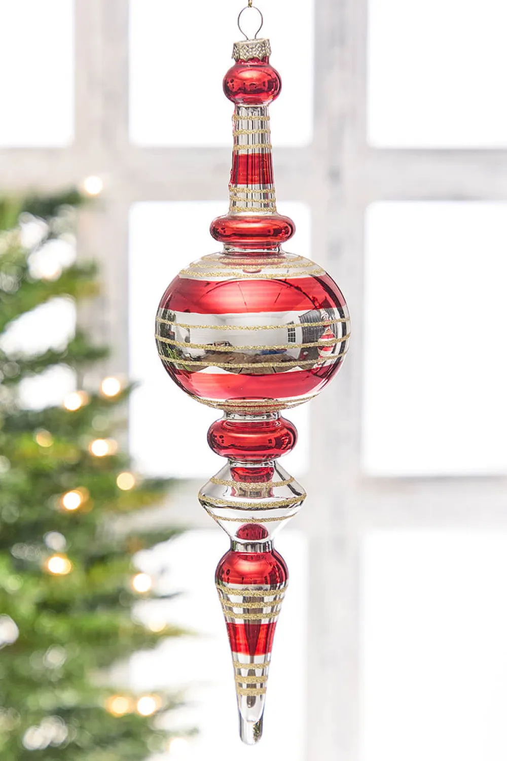 Decorator's Warehouse 12" - 12.5" Red Glass Finial Ornament > Christmas Decor|Red & Silver