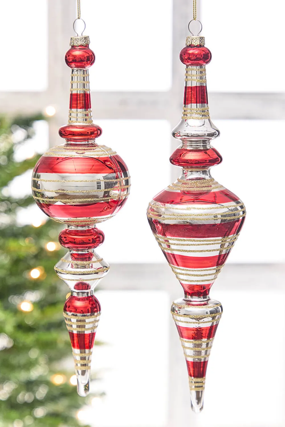 Decorator's Warehouse 12" - 12.5" Red Glass Finial Ornament > Christmas Decor|Red & Silver