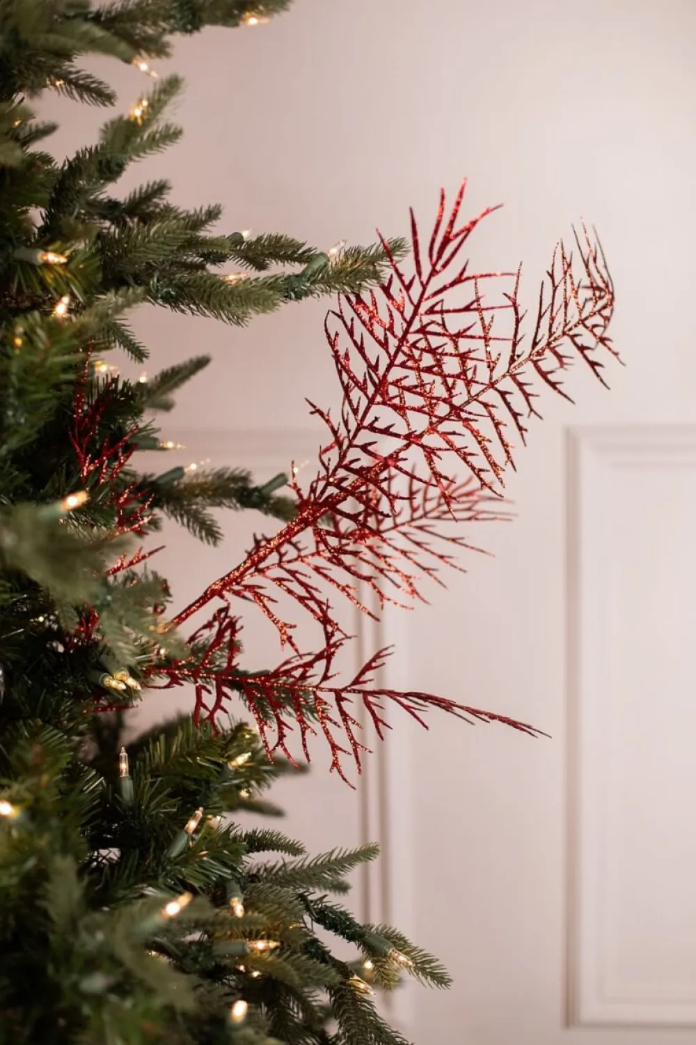 Decorator's Warehouse 38” Red Glitter Dragon Fern Spray > Nutcracker|Classic Christmas