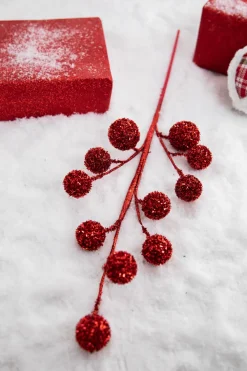 Decorator's Warehouse 26” Red Glitter Tinsel Ball Spray > Christmas Sprays|Christmas Decor