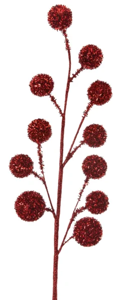 Decorator's Warehouse 26” Red Glitter Tinsel Ball Spray > Christmas Sprays|Christmas Decor