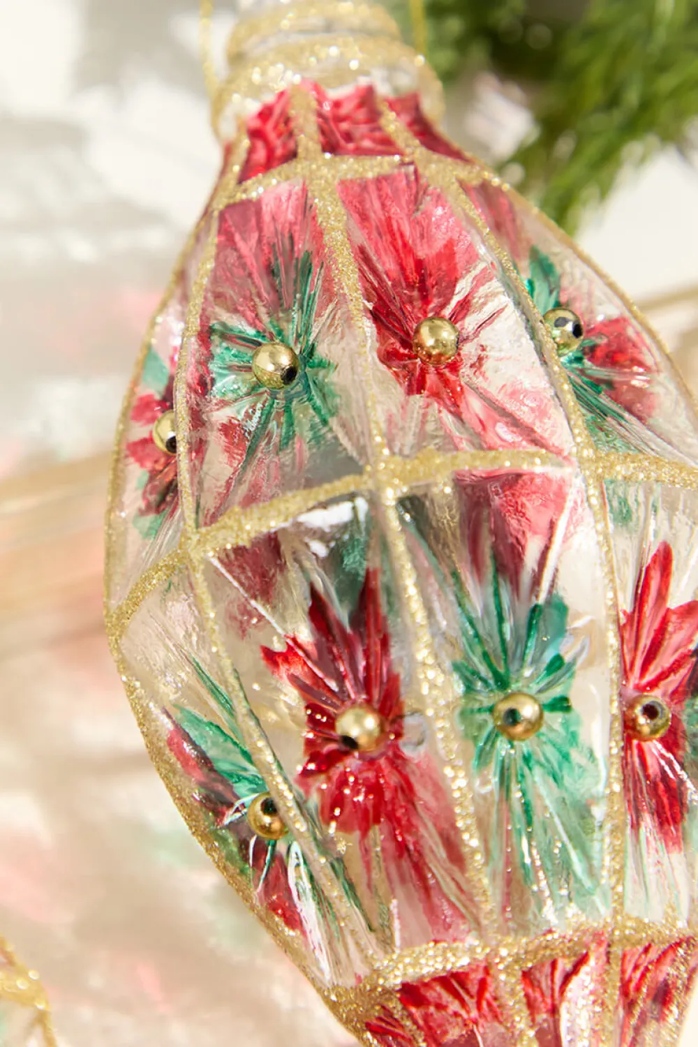 Decorator's Warehouse 4"-6" Red/Green Faceted Glass Ball/Finial Ornament > Christmas Decor|Christmas Ornaments