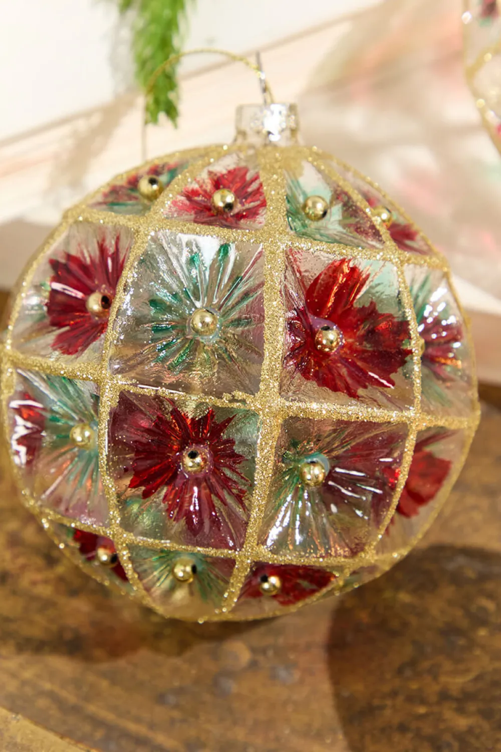 Decorator's Warehouse 4"-6" Red/Green Faceted Glass Ball/Finial Ornament > Christmas Decor|Christmas Ornaments