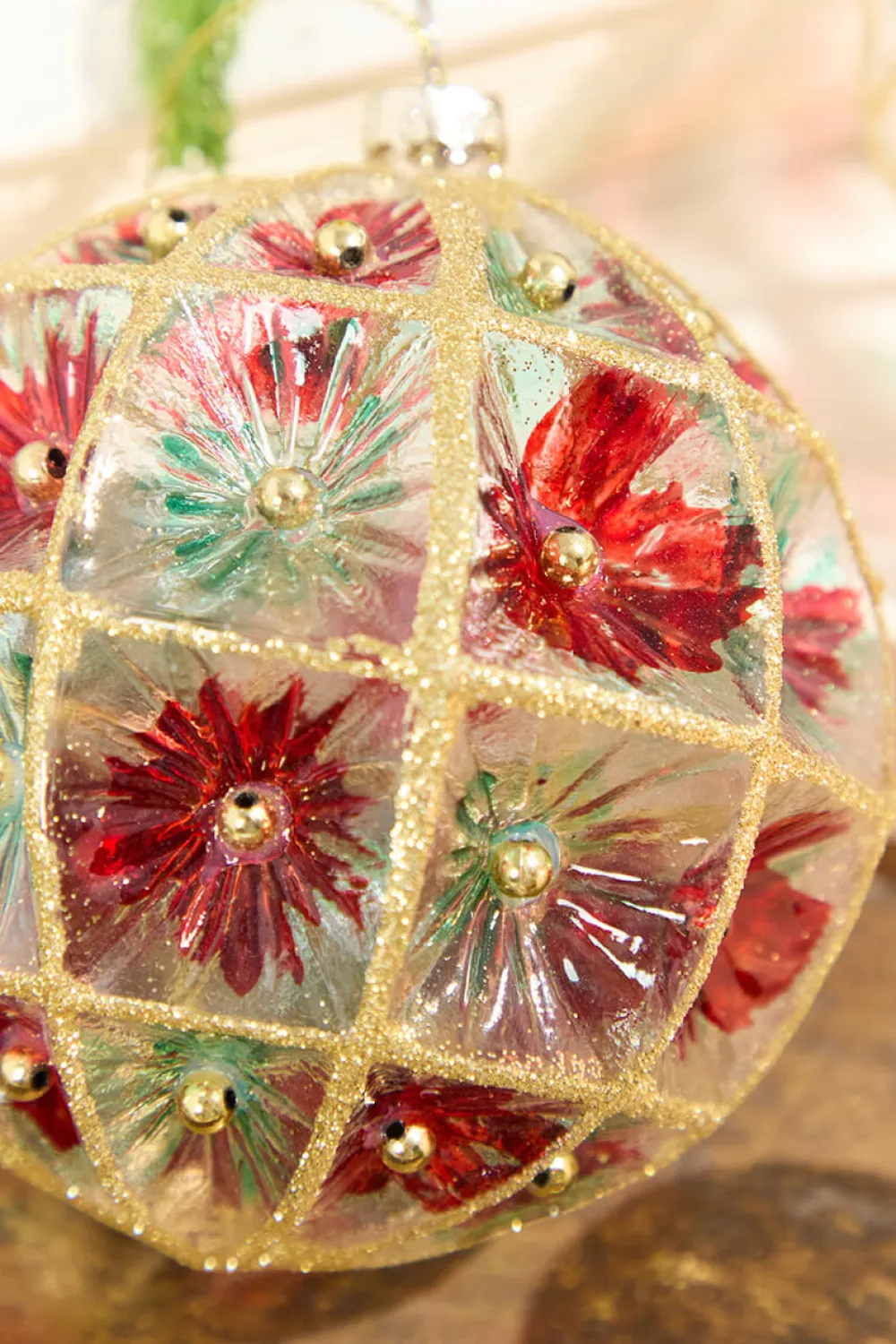 Decorator's Warehouse 4"-6" Red/Green Faceted Glass Ball/Finial Ornament > Christmas Decor|Christmas Ornaments