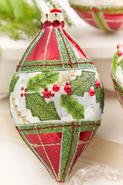Decorator's Warehouse 4" - 6" Red & Green Plaid & Holly Glass Ornament > Christmas Decor|Christmas Ornaments