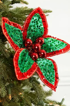 Decorator's Warehouse 22" Red Green Sequin Poinsettia Stem > Christmas Decor|Retro Brites