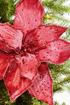 Decorator's Warehouse 22" Red Iced Poinsettia Stem > Nutcracker|Christmas Decor