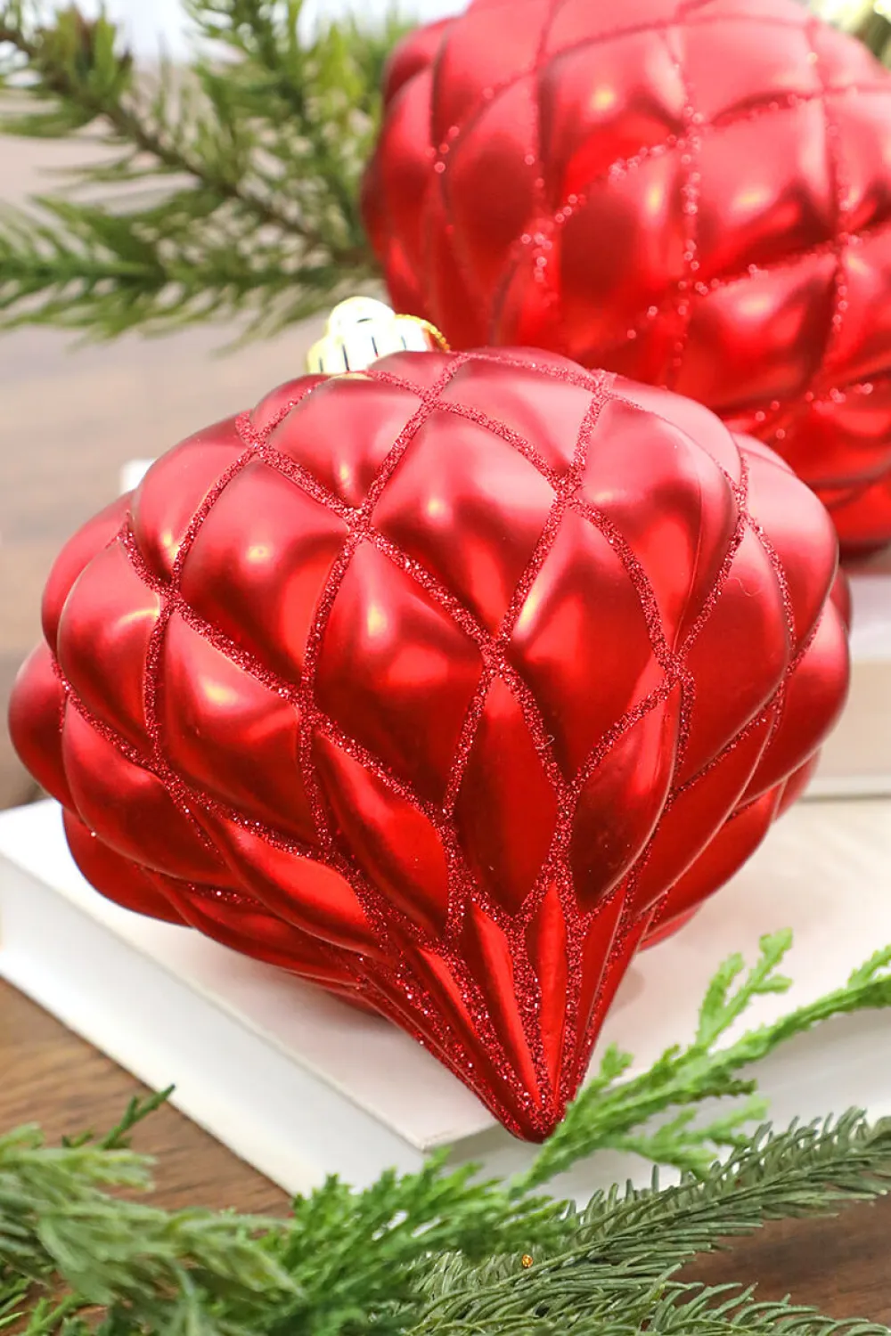 Decorator's Warehouse 6” Red Matte Diamond - Onion Finial - Set of 2 > Cardinal|Nutcracker