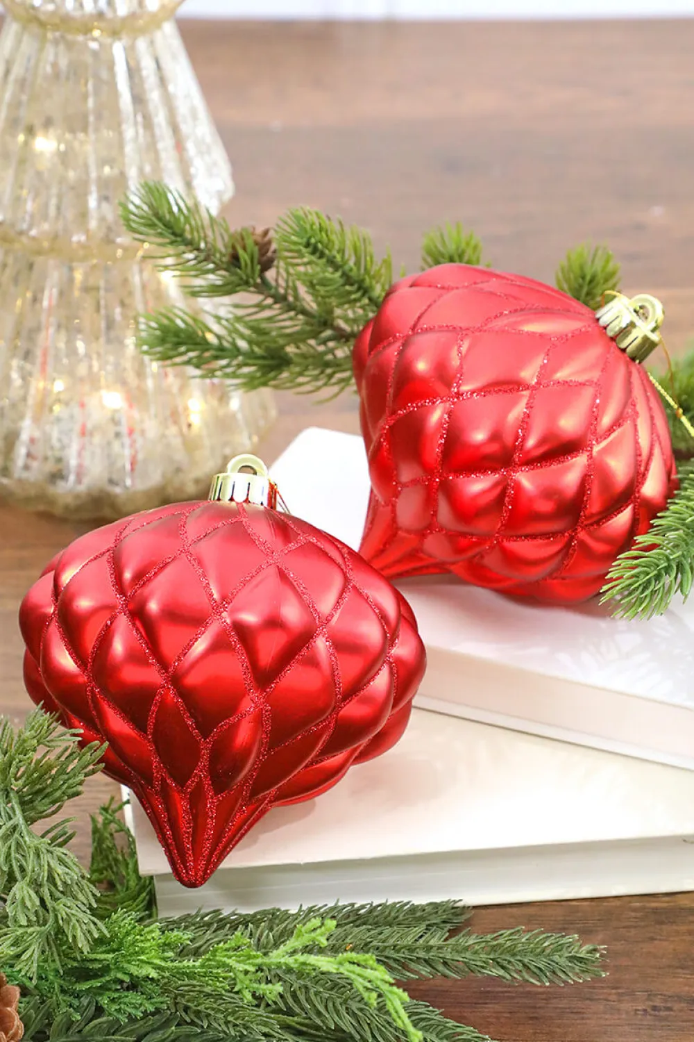 Decorator's Warehouse 6” Red Matte Diamond - Onion Finial - Set of 2 > Cardinal|Nutcracker