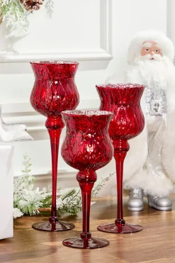Decorator's Warehouse Red Mercury Glass Candle Holders - Set of 3 > Nutcracker|Christmas Decor