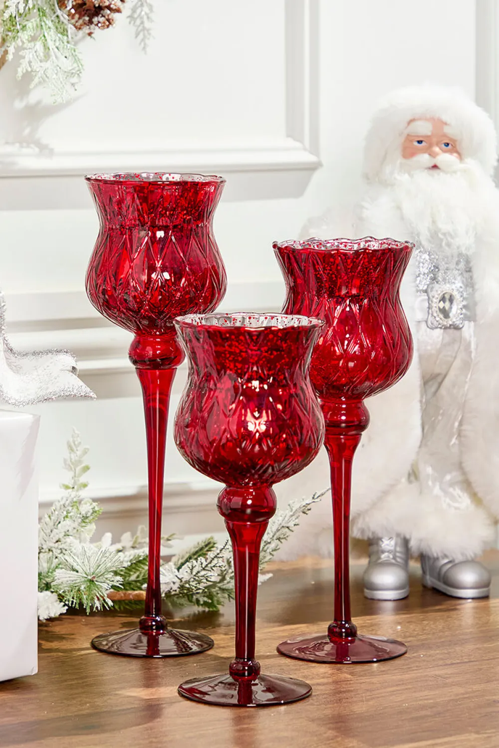 Decorator's Warehouse Red Mercury Glass Candle Holders - Set of 3 > Nutcracker|Christmas Decor
