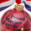 Decorator's Warehouse 3.25" Red "Proud Marine Family" with Ribbon Glass Ball Ornament > Christmas Decor|Christmas Ornaments