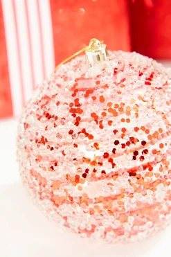 Decorator's Warehouse 4" Red Sequin Iced Ball Ornament > Christmas Decor|Retro Brites