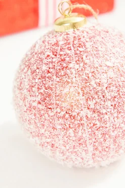 Decorator's Warehouse 4" Red Snow Stripe Ball Ornament > Christmas Ornaments|Christmas Decor