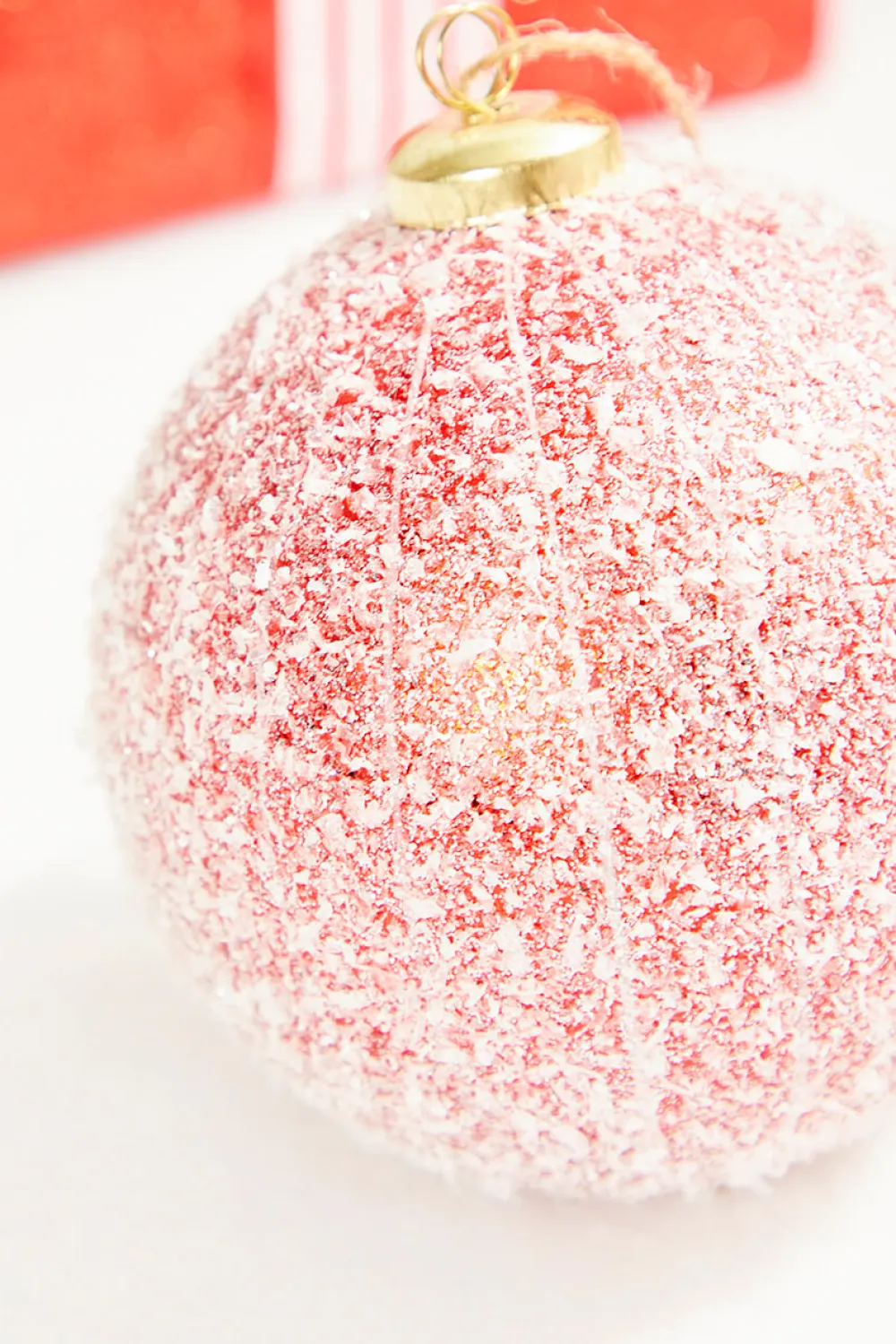 Decorator's Warehouse 4" Red Snow Stripe Ball Ornament > Christmas Ornaments|Christmas Decor