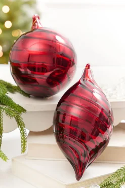 Decorator's Warehouse 5" - 8" Red Swirl Blown Glass Ornament > Christmas Decor|Red & Silver