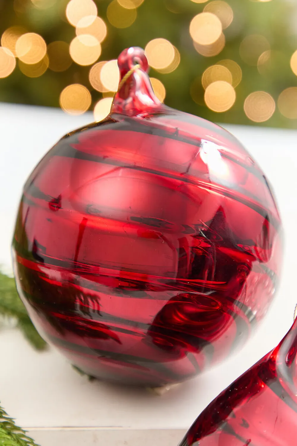 Decorator's Warehouse 5" - 8" Red Swirl Blown Glass Ornament > Christmas Decor|Red & Silver