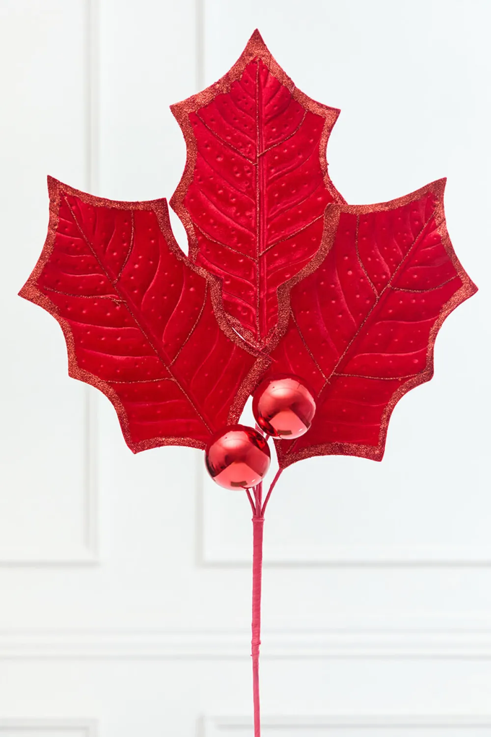 Decorator's Warehouse 39" Red Velvet Holly Leaves Spray > Nutcracker|Christmas Sprays