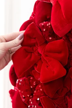 Decorator's Warehouse 40" Red Velvet Sequin Bow Potted Cone Topiary > Traditional|Christmas Accents