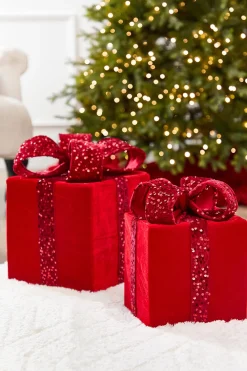 Decorator's Warehouse 16" Red Velvet Sequin Gift Box > Traditional|Christmas Accents
