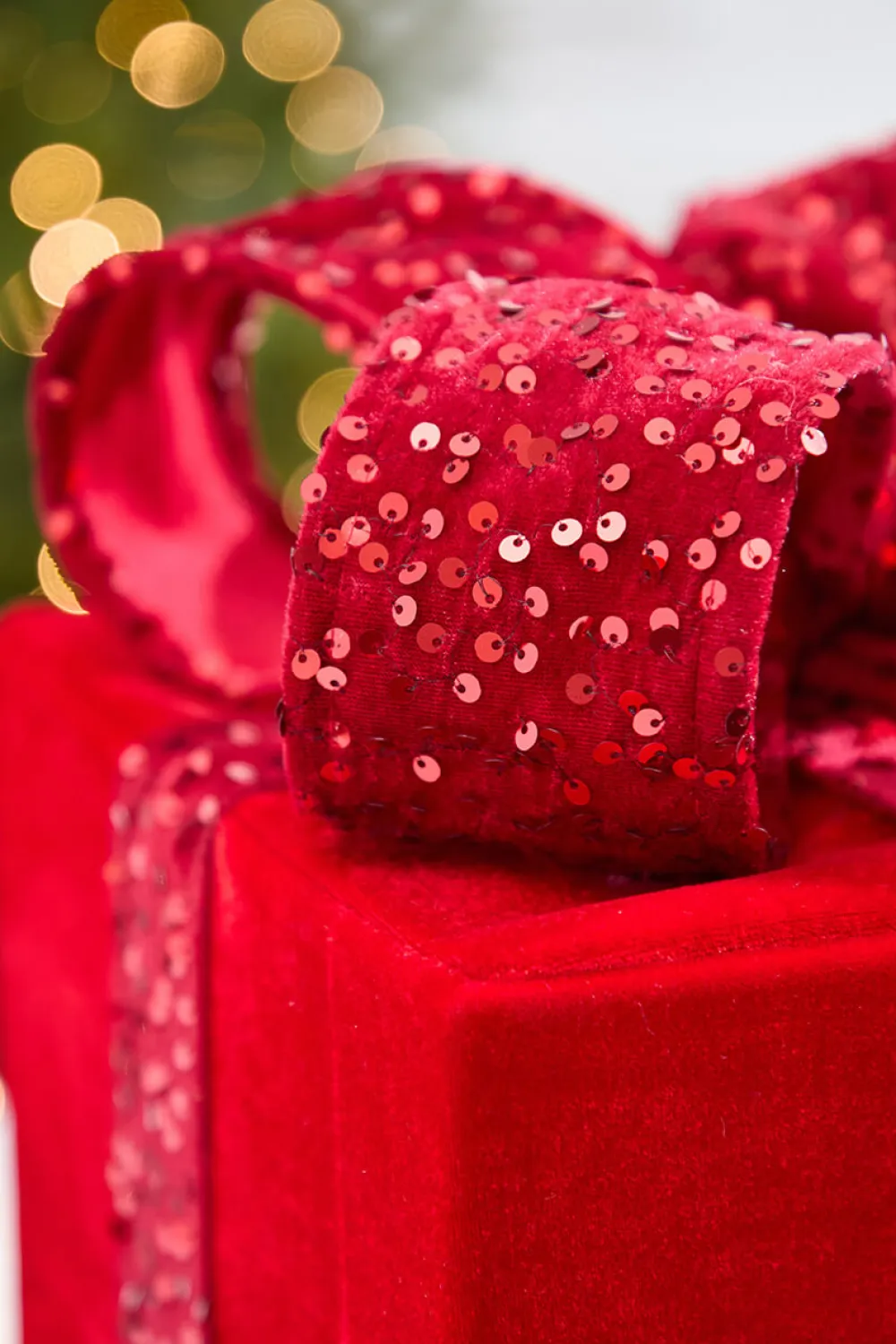 Decorator's Warehouse 16" Red Velvet Sequin Gift Box > Traditional|Christmas Accents