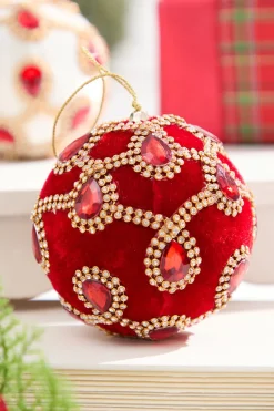 Decorator's Warehouse 4" Red Velvet with Jewel & Rhinestone Ball Ornament > Christmas Decor|Jewel Tones