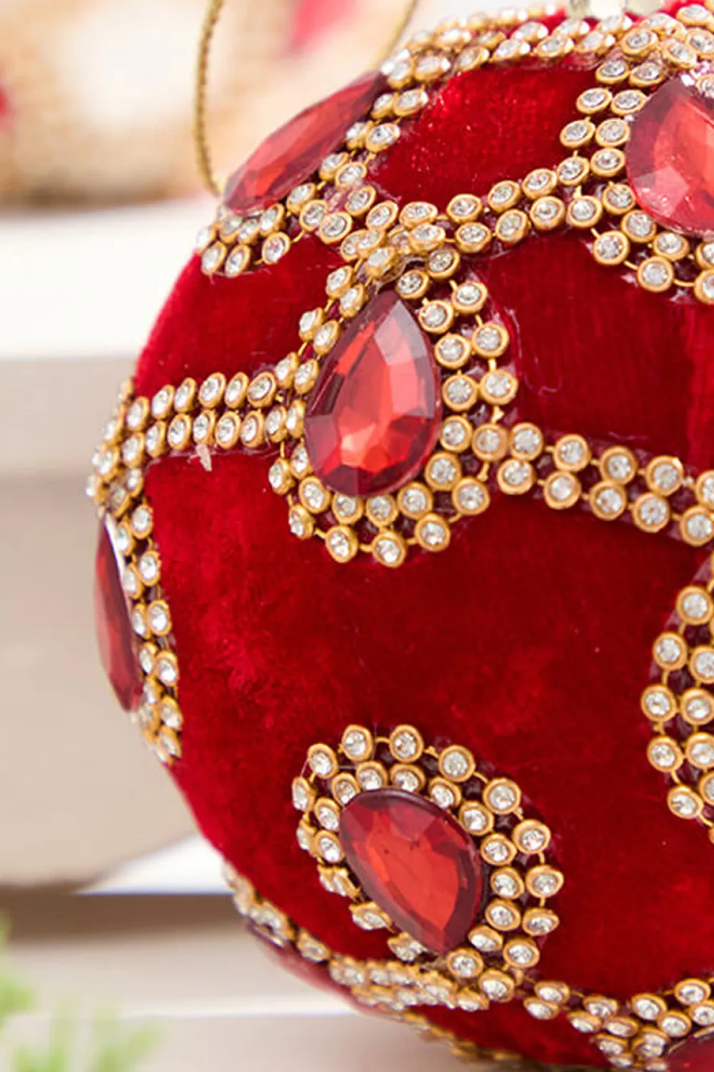 Decorator's Warehouse 4" Red Velvet with Jewel & Rhinestone Ball Ornament > Christmas Decor|Jewel Tones