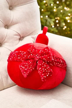 Decorator's Warehouse 10" Red Velvet with Sequin Bow Ornament > Christmas Decor|Christmas Accents