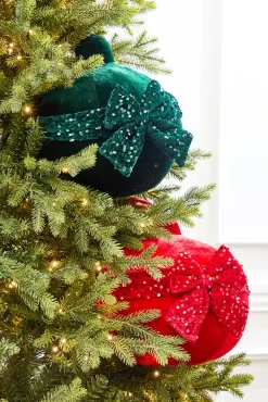 Decorator's Warehouse 10" Red Velvet with Sequin Bow Ornament > Christmas Decor|Christmas Accents